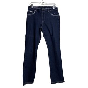 ABS by Allen Schwartz Womens Dark Wash Fringe Trim Straight‎ Leg Jeans Size 10